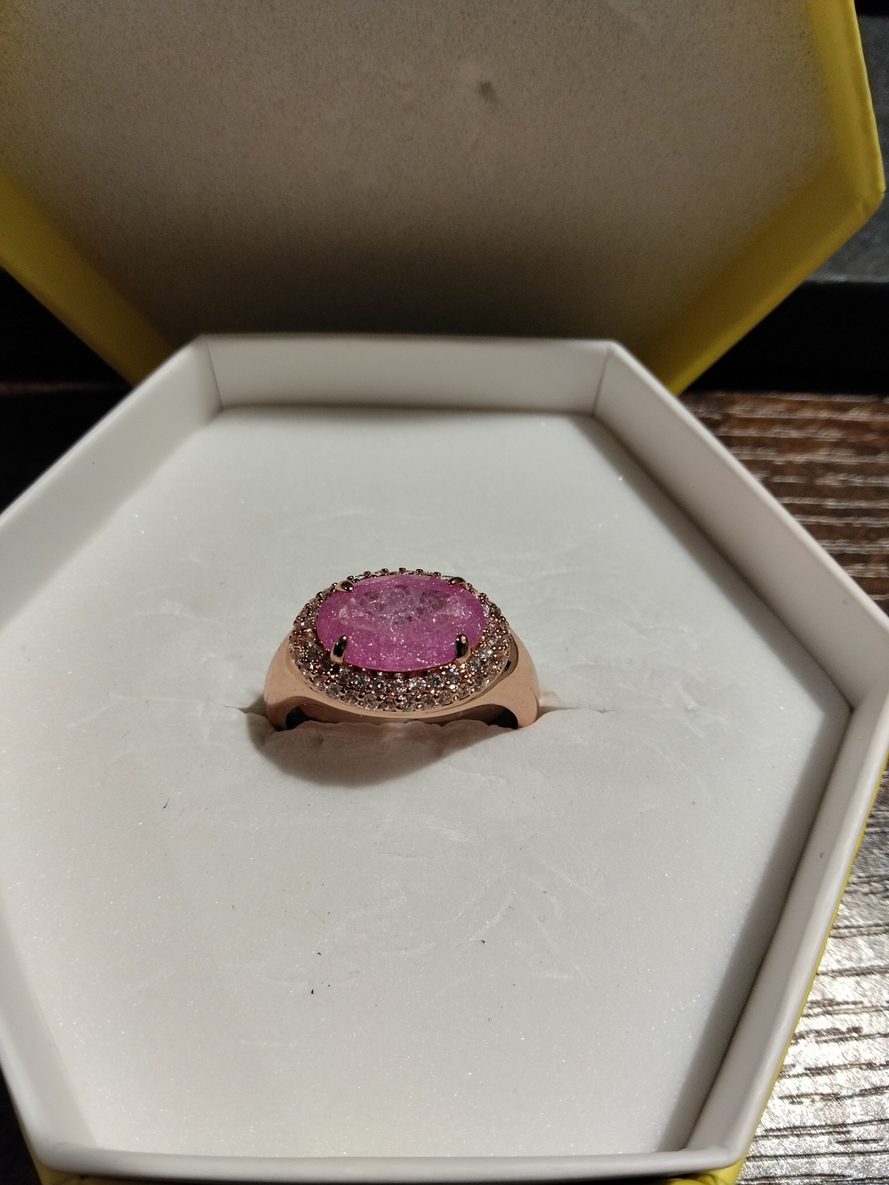 Ring Bomb Party Rose Gold Plated Halo Ring Size 9 Oval Pink Stone Cocktail